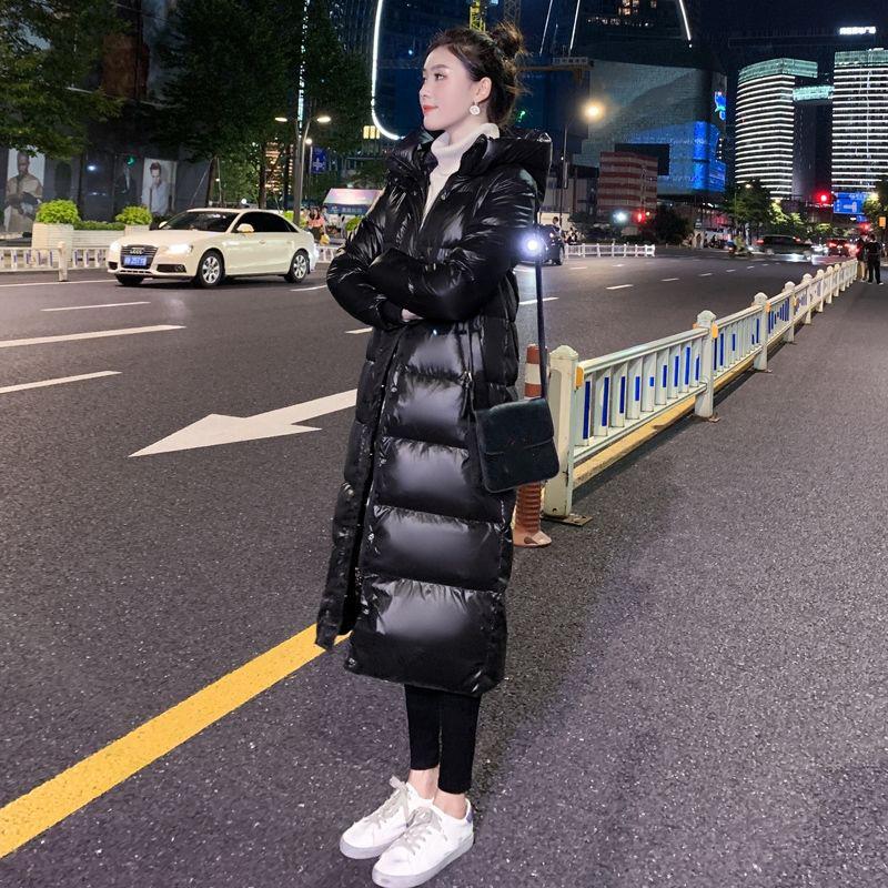 Winter Bright Face Ladies Long Padded Jacket with Hooded Stand-up Collar Slim Fit Thick Warm Down Padded Jacket Simple and Versatile Loose Warm Jacket