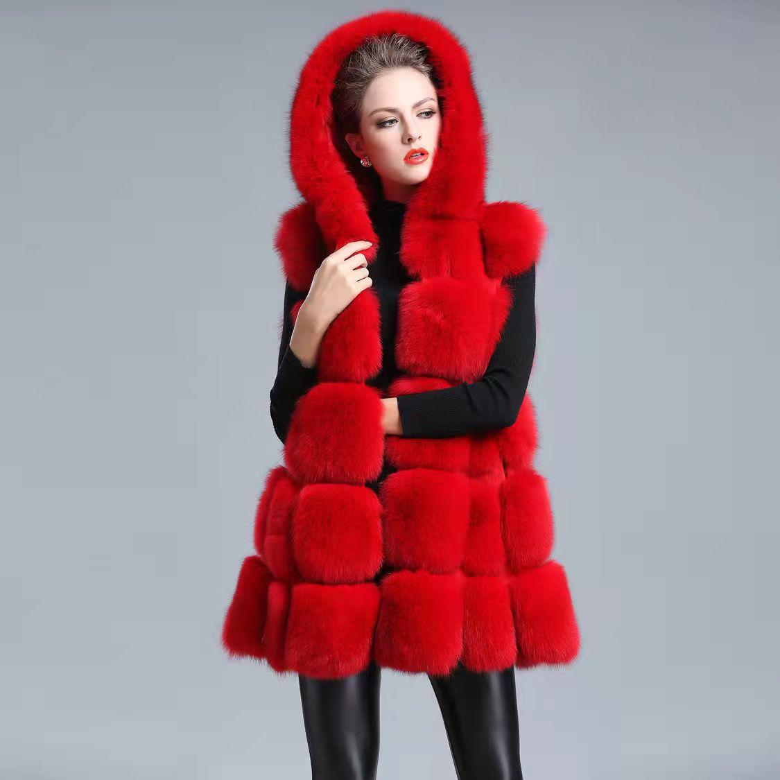 Fox Fur Long Coat Fur Autumn And Winter Stitching Female Fur Vest
