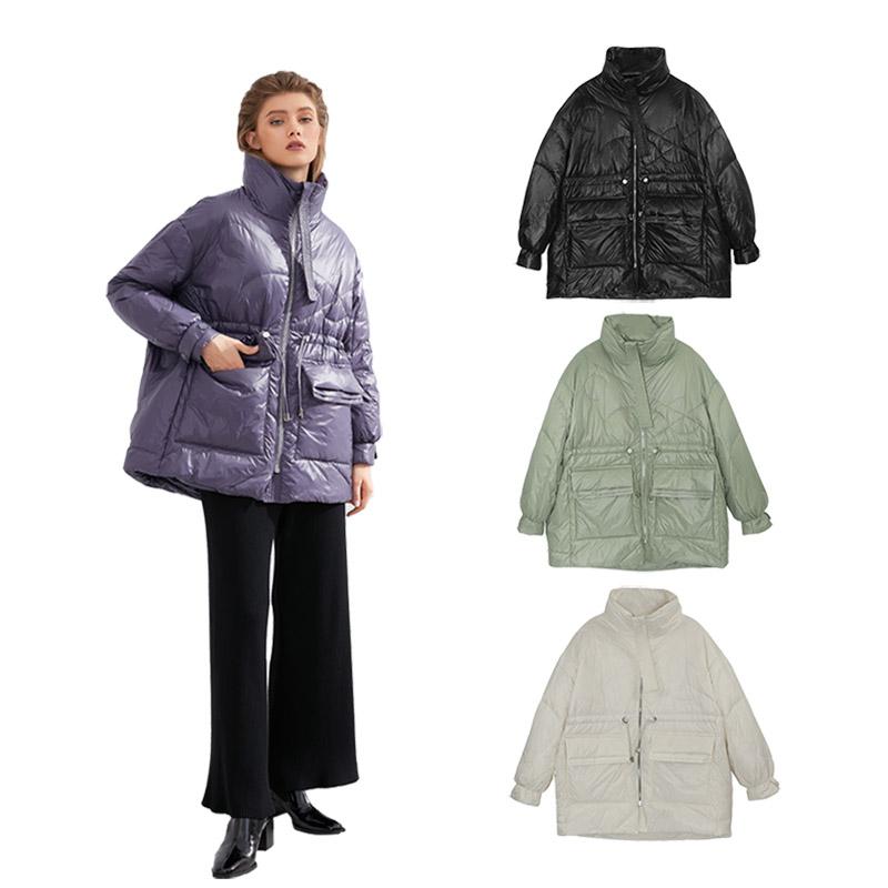 Pure Winter Lightweight Down Jacket Women Thick Warm Batwing Long Sleeve Loose Doudoune Pocket Ultra Light Duck Down
