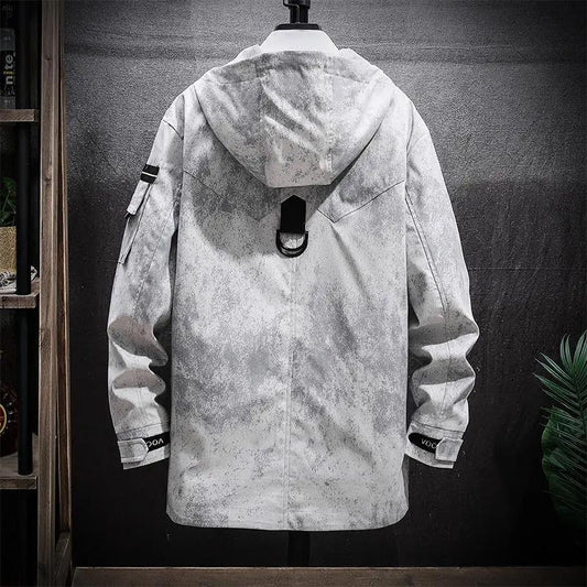 Spring Work Jacket Large Size Hooded Coat Long Casual Loose Windbreaker Comfortable Parka Men