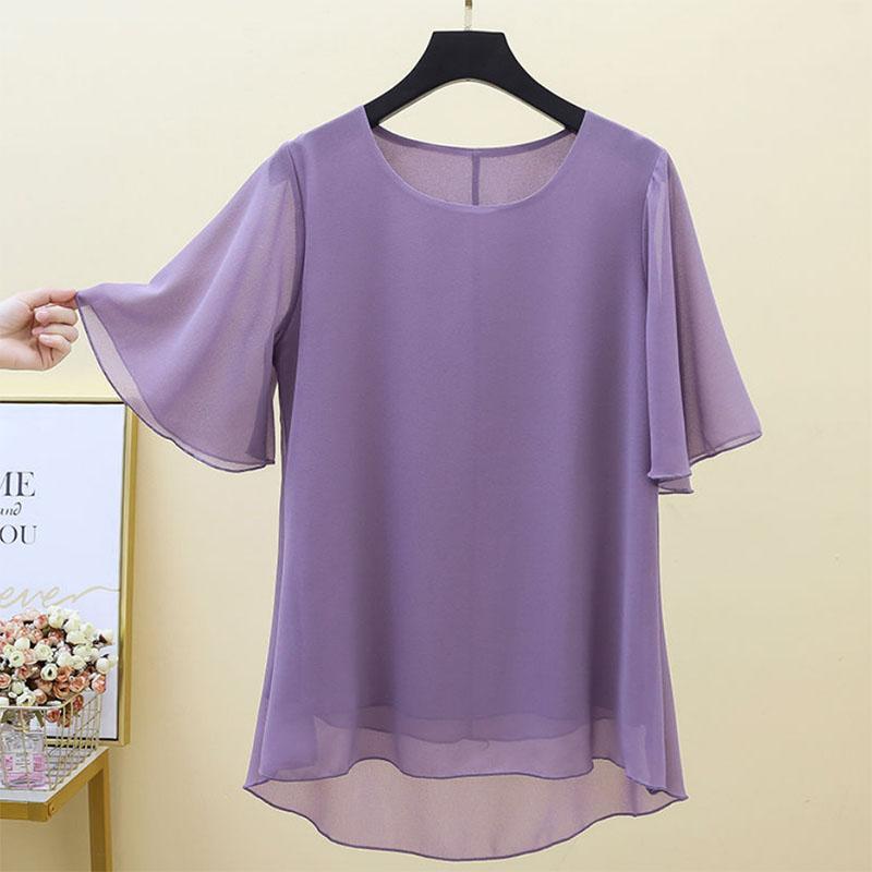 Large Size Chiffon Shirt Women's Short-sleeved Mother's Clothes Loose and Thin Maternity Clothes Tops Round Neck Bottoming Shirts
