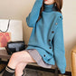 Autumn Winter Thick Warm Turtleneck  Sweater Women Casual Loose Button Knit Sweater Base or Outer Wear