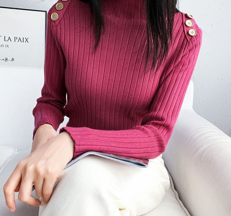 Half Turtleneck Button Sweater Women's Large Size Loose Pullover Bottoming Shirt Thickened Warm Knit Sweater