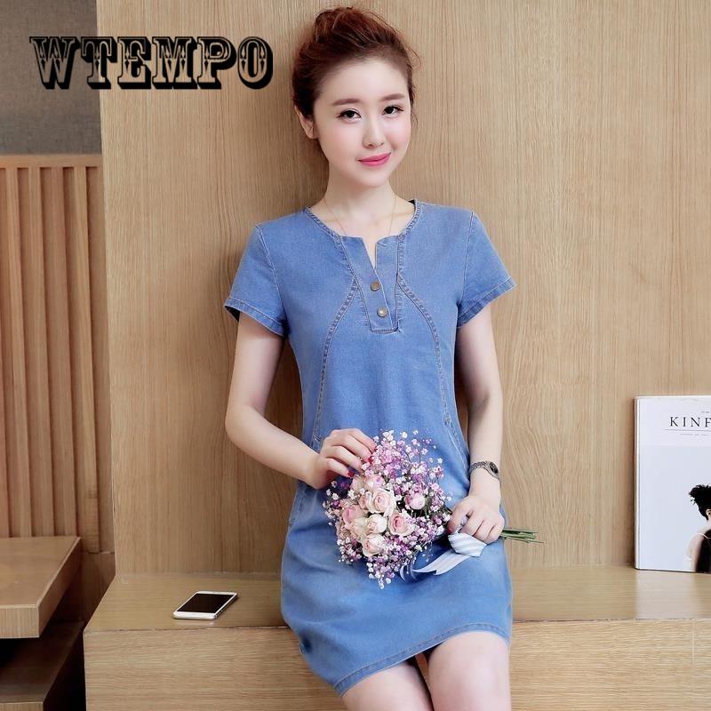 Korean dress for women 2019 Summer Casual Jeans Dress Shirt Dress Jeans Dress