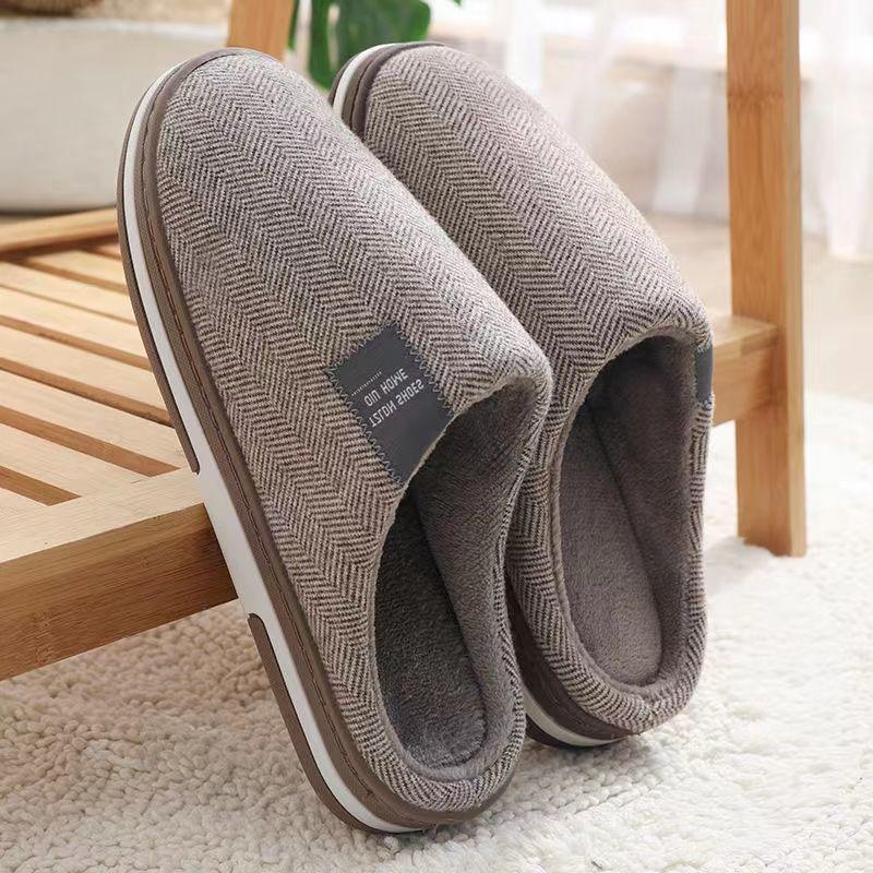 Household Cotton Slippers Men's Home Autumn and Winter Thick Bottom Non-slip Indoor Warm Plush Shoes