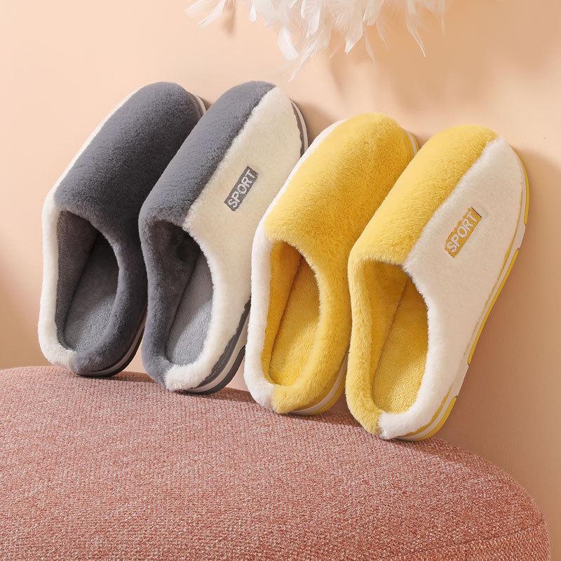 Women Men Slippers Autumn Winter Cute Casual Flat Shoes House Indoor Bedroom Home Cotton Comfortable Sliders Thick Warm Slippers Couples Lovers