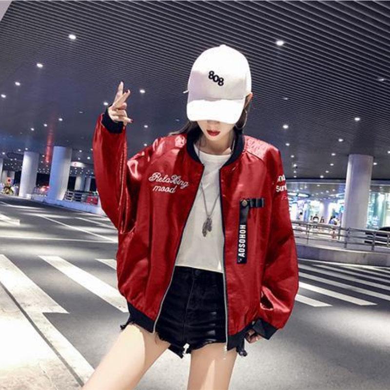 Spring and Autumn Shiny Embroidered Hip-Hop Baseball Uniform Jacket Female Student Korean Version Loose Sportswear Top