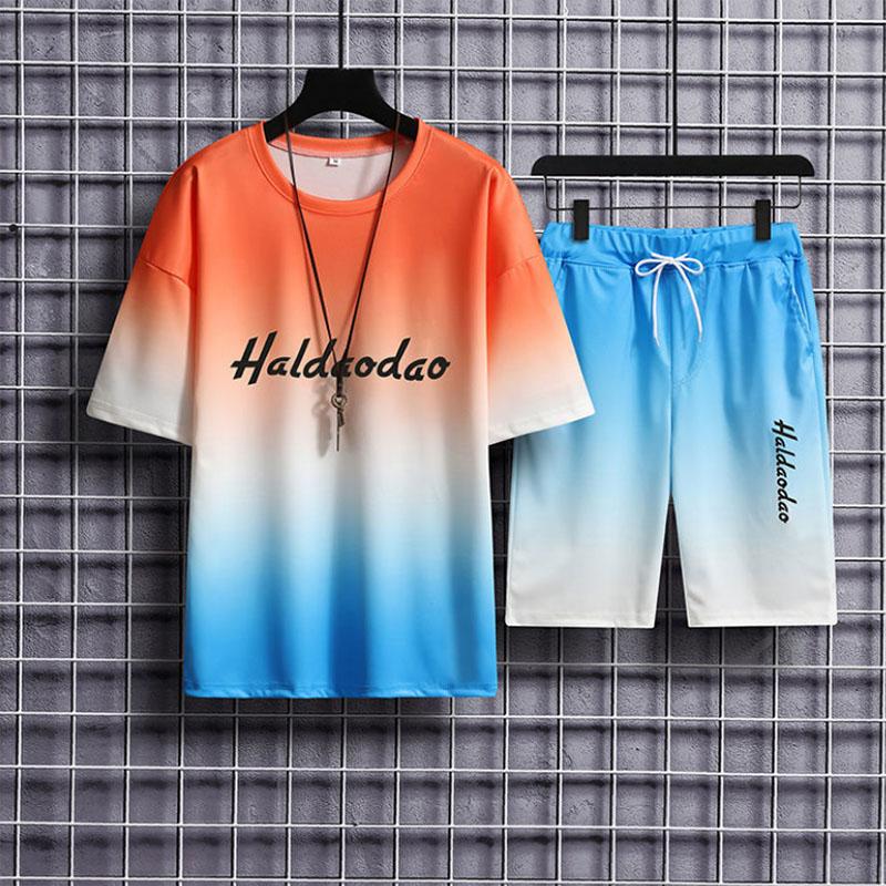 Ice Silk Suit Men's Summer Casual Sports Suit Men's Short-sleeved Five-point Pants Two-piece Suit