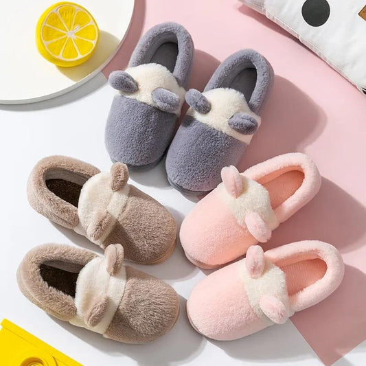 Autumn Winter Women Cotton Slippers Pink Cute Cartoon Indoor Home Sliders House Bedroom Fur Fluffy Sliders Men Winter Warm Shoes Plush Slipper Couples