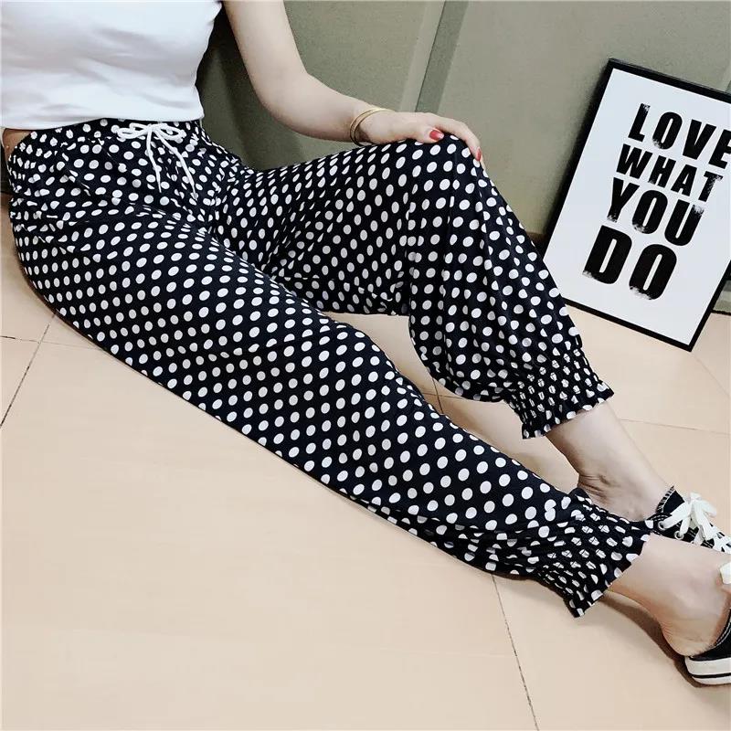 Summer Cool Ice Silk Pants New High Waist Bloomers Casual Harem Pants Ethnic Loose Plus Size Carrot Pants