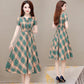 Women's Summer Plaid Dress Large Size Loose V-Neck A-Line Skirt