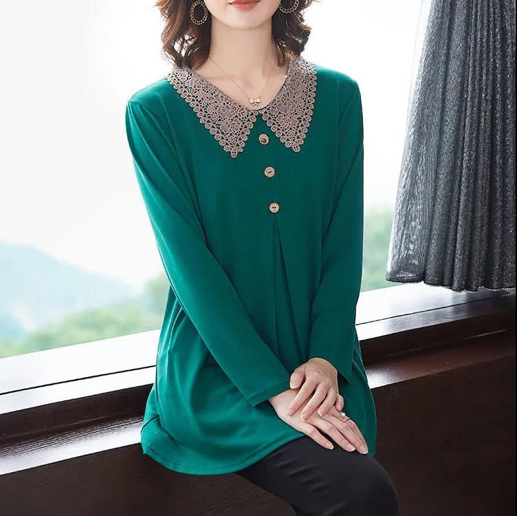 Spring and Autumn Long-sleeved T-shirt Loose Solid Color Top Casual Round Neck Bottoming Shirt