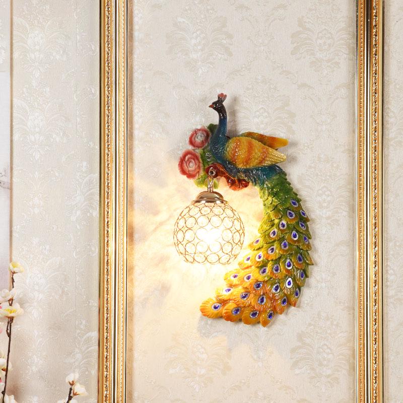 Luxury peacock crystal wall lamp Nordic bedroom bedside living room TV background led wall lamp