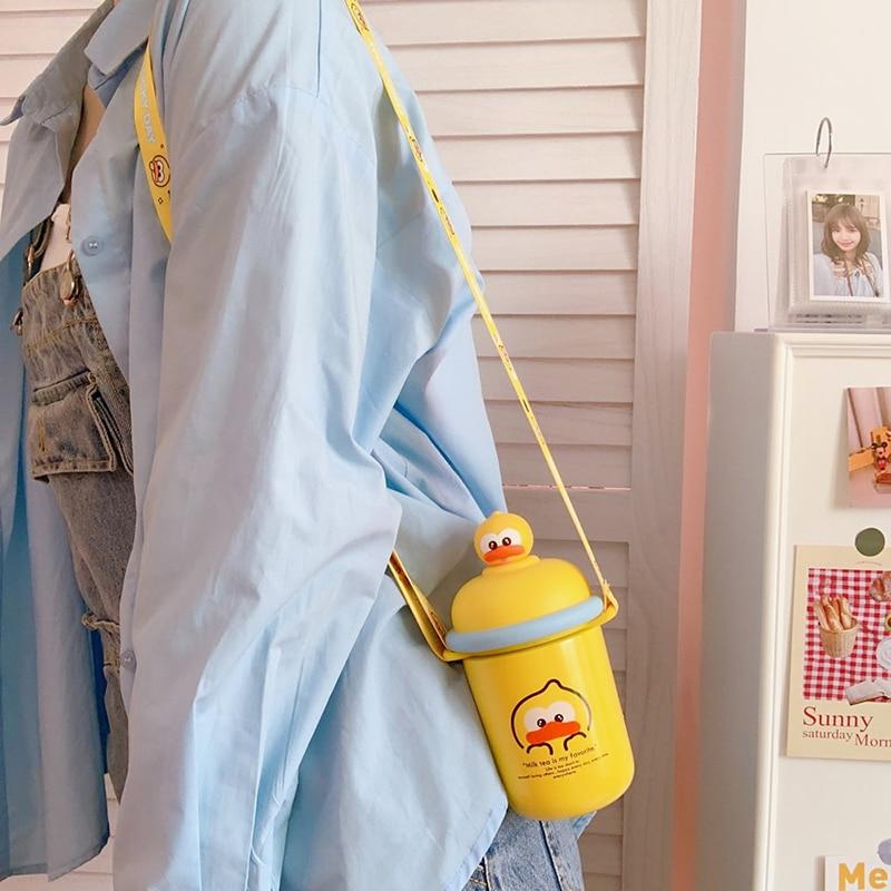 Korean Version of The Super Cute Cartoon Bear 316 Stainless Steel Thermos Cup Cute Girl Ins Strap Student Children's Cup