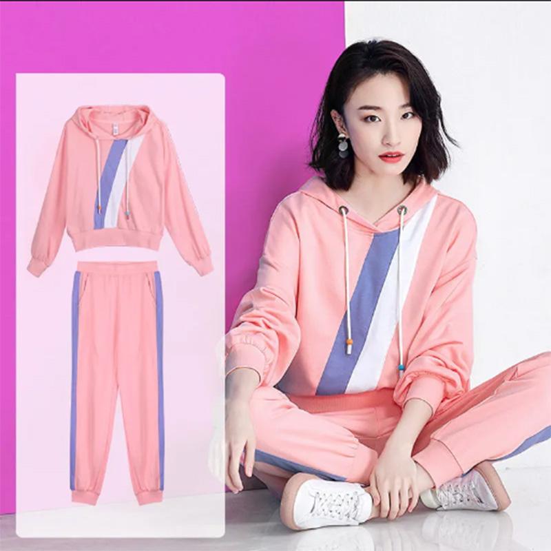 Spring and Autumn Sports Suit Women's Cotton Fashion Sportswear Two-piece Korean Version Loose Large Size Hooded Sweater Casual Pants