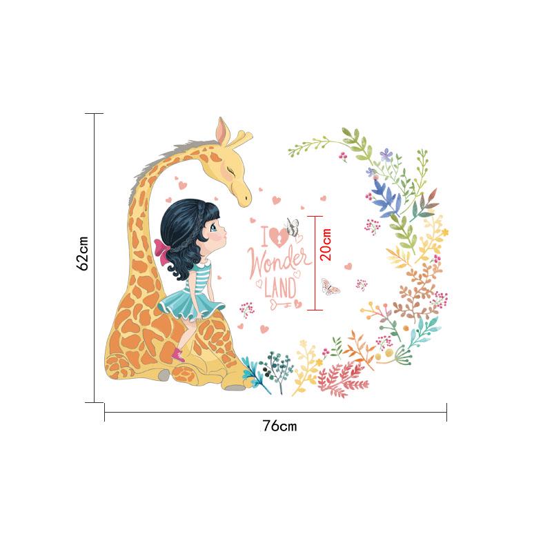 [Wall sticker] creative cartoon Love giraffe girl wall stickers for kids rooms nursery baby bedroom
