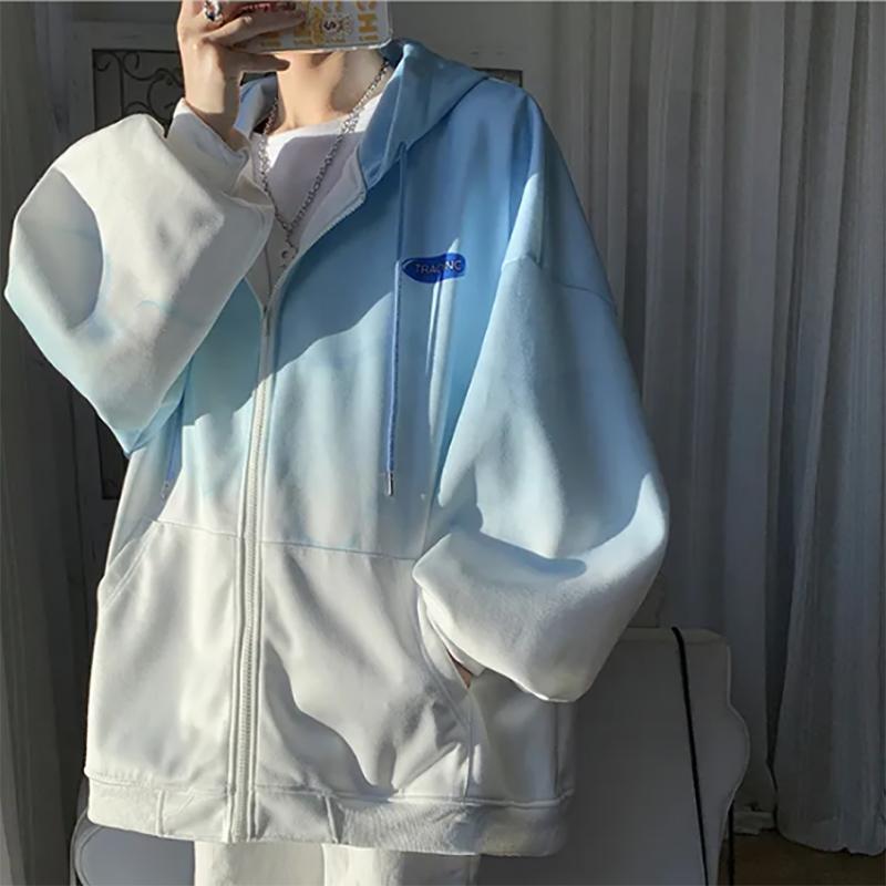Gradient Sweatshirts Men's Loose Korean Cardigan Sweater Autumn Hoodie Sweatshirts