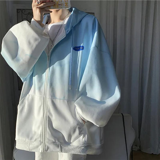 Gradient Sweatshirts Men's Loose Korean Cardigan Sweater Autumn Hoodie Sweatshirts