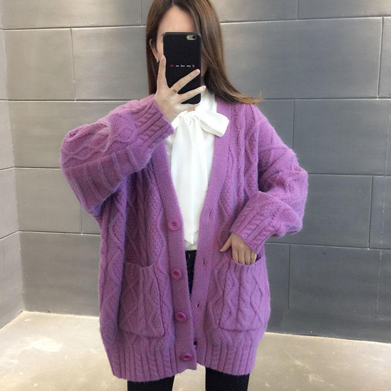 Autumn and Winter Thick Coat Cardigan Fashion Casual Top Mid-length Loose Women Sweater