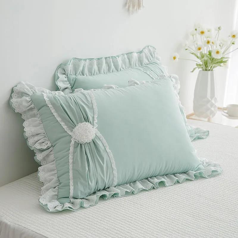 Two-pack Princess Lace Cotton Pillowcases Double Ruffle Pillowcases