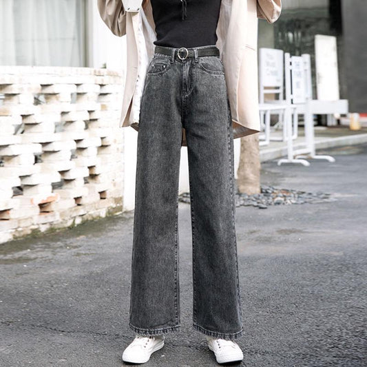 Casual Fashion Wide Leg Denim Jeans Solid Loose High Waist Pants Bleached Trousers