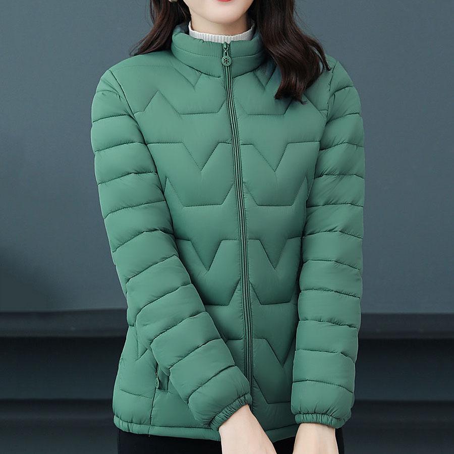 Women Winter Down-filled Coat Solid Color Slim Short Wadded Jacket Large Size Stand Collar Zipper Cotton Coats