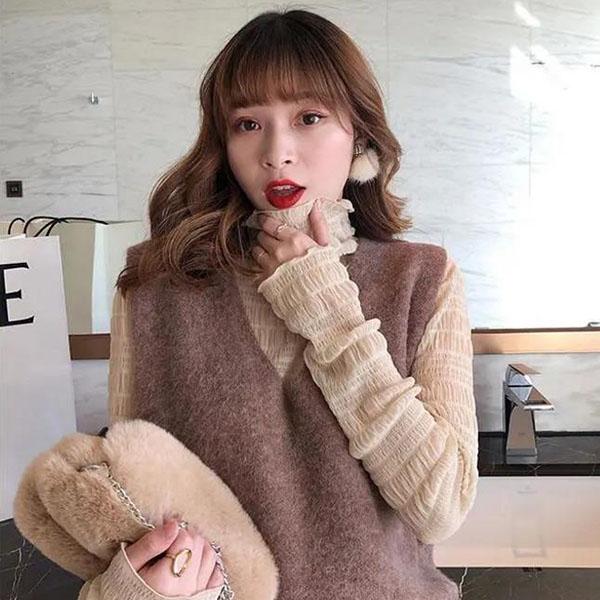 Short All-match Outer Wear Vest Women V-neck Loose Knit Waistcoat Solid Color Sleeveless Soft Sweater