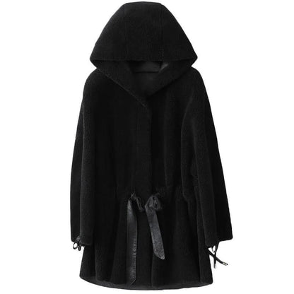 Women's Particle Cashmere Coat Winter Thick Hooded Loose Lamb Wool Coat Mid-length Faux Wool Fur Coat