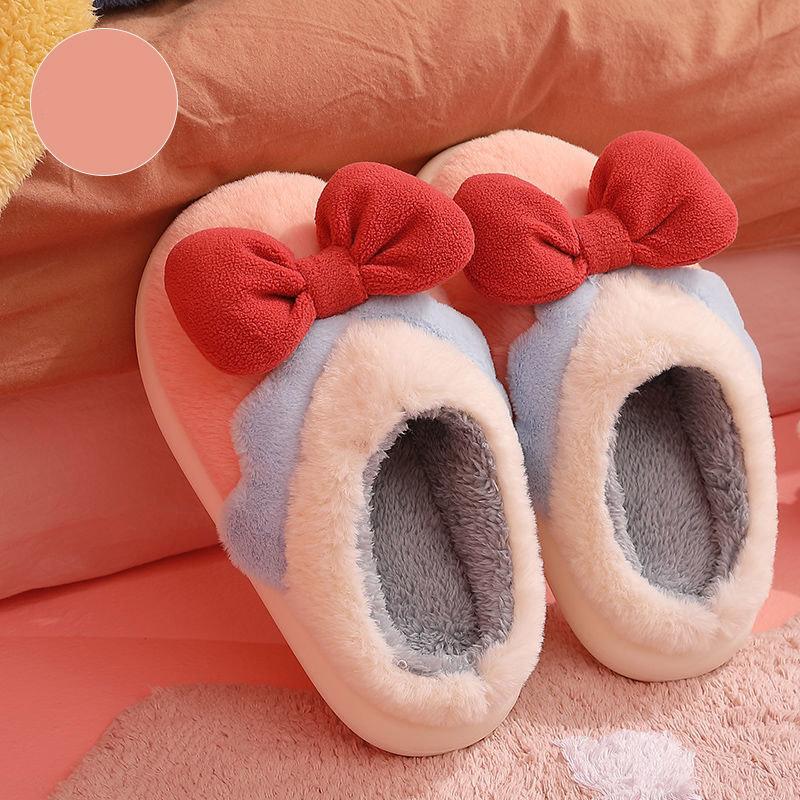 Autumn and Winter Bowknot Cotton Slippers Non-slip Flat Shoes Casual Fashion Cute