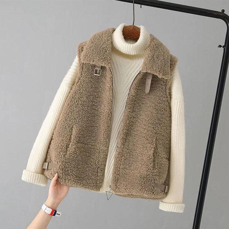 Lamb Plush Waistcoat Ladies Short Outer Wear Short Autumn and Winter New Loose High-end Waistcoat All-match Short Jacket