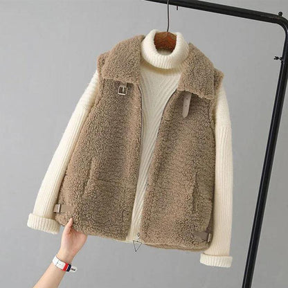 Lamb Plush Waistcoat Ladies Short Outer Wear Short Autumn and Winter New Loose High-end Waistcoat All-match Short Jacket