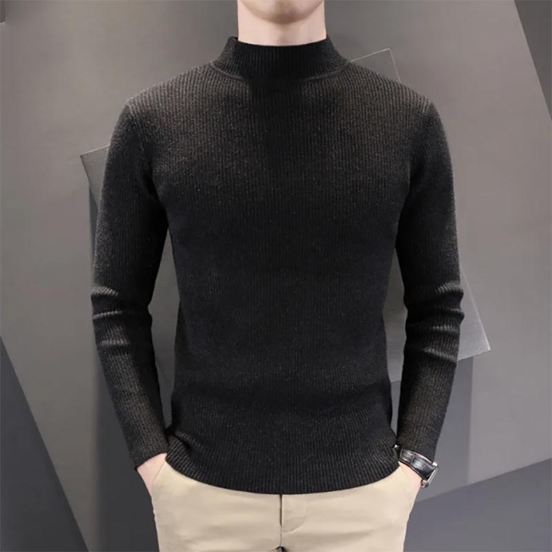 Men's Half Turtleneck Sweater Men's Thick Autumn and Winter Slim Sweater Casual Pullover Knitted Sweater