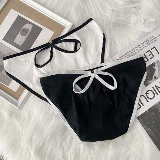 Contrast Color Sexy Low Waist Panties Ladies Sports High Slit Comfort Package Hip Hollow Briefs Cotton Crotch Panties Hollow Out Panties