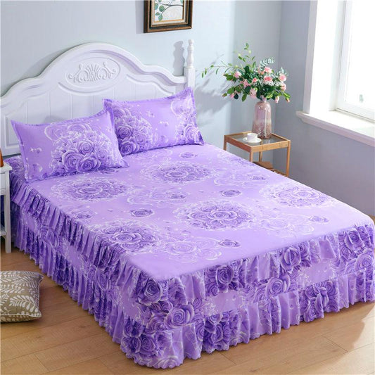Skin-friendly Solid Color Bedspread Bed Cover Bedroom Household Sanding Bed Skirt Bedroom Student Dormitory Sheets