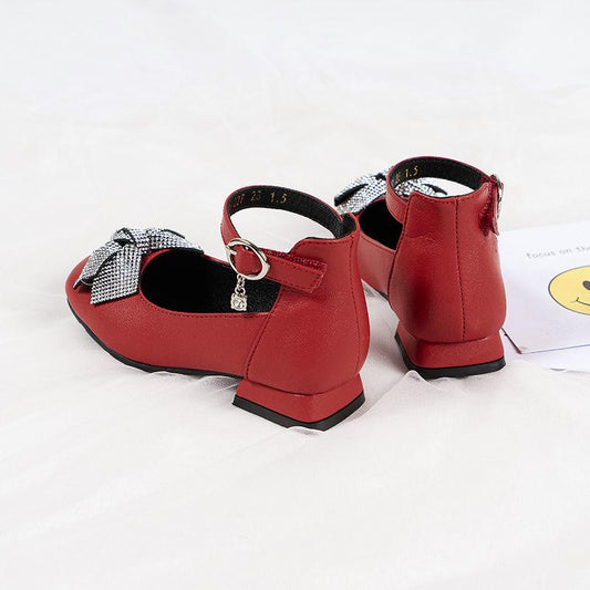 Children's Shoes  Princess Shoes Spring  Summer Girls' Leather Shoes  All-match Elementary School High-heeled Red Performance Shoes