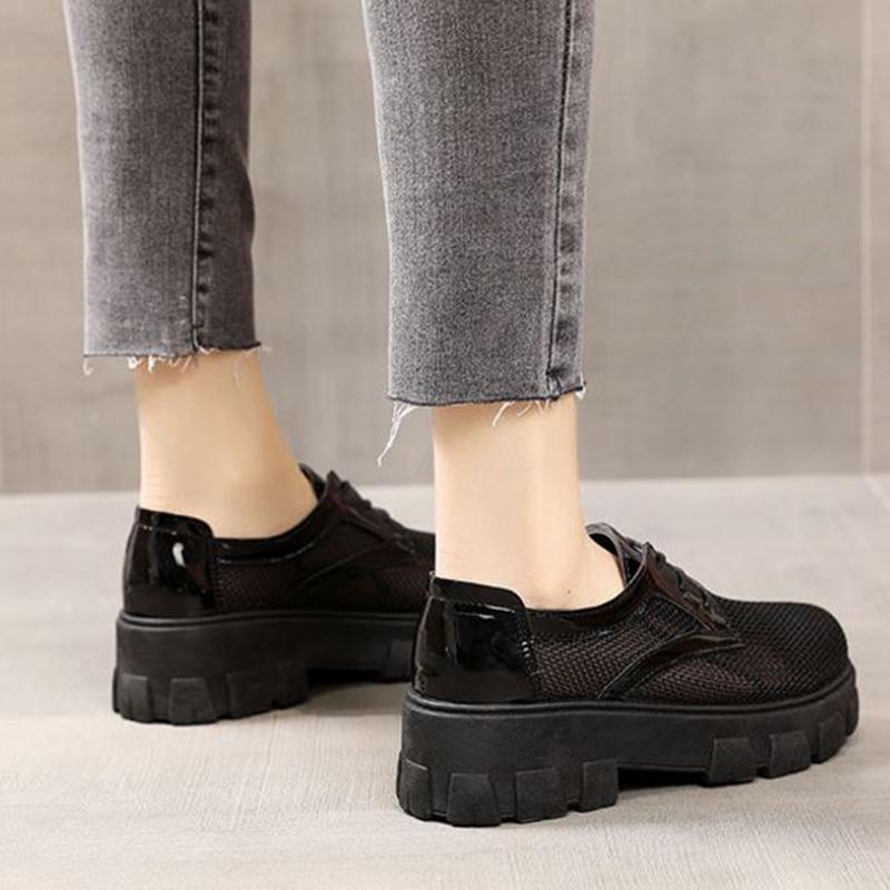 Hollow Mesh Single Shoes Women's Platform Platform Shoes  Thick Heels Korean Style Breathable Summer Casual Work Women's Shoes