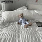 Princess Style Washed Cotton Seersucker Four-piece Solid Color Bedding Quilt Cover Sheet Four Seasons Universal