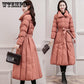 Down Coat Women's Long Winter Coat Over The Waist To Tie The Waist Was Wild Thick Cotton Clothing