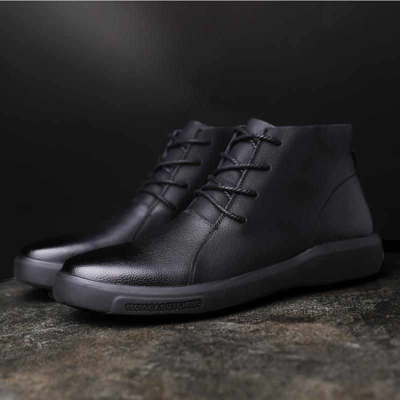 Autumn and Winter Men's Short Boots Cowhide Boots Retro Shoes All-match Leather Cotton Shoes Plus Velvet