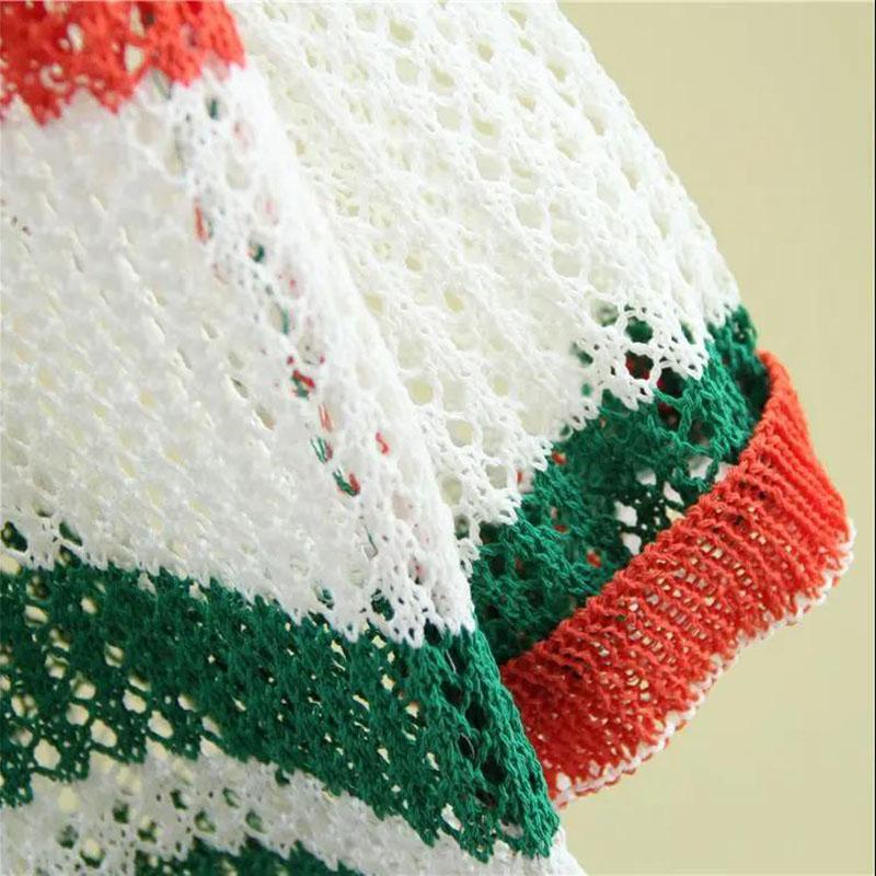 Loose Ice Silk Sunscreen Tops Thin Hollow Knitted Blouses Women's Casual Tops Personality Hollow Color Matching Sweet Pullovers