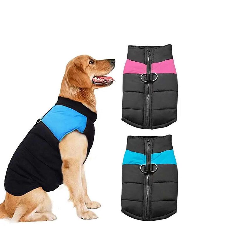 Pet's Waterproof Warm Clothes Winter Puppy Color Stitching Zipper Cotton Vest Soft Casual Oversize Jacket Dog's Ski Suit