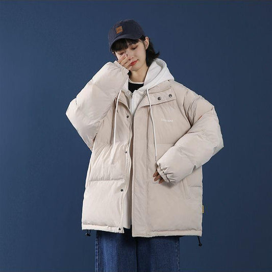 Winter Plus Velvet Thick Hooded Padded Jacket Women Loose Fake Two-piece Padded Jacket Lazy Wind Padded Jacket Winter Thick Warm Jacket