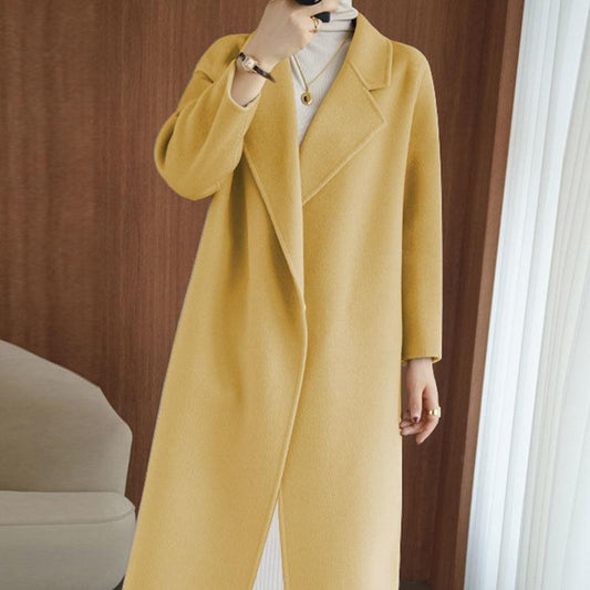 Women's Fashion Plus Size Quality Windbreaker Autumn and Winter Lantern Sleeves Waist Mid-length Thick Coat