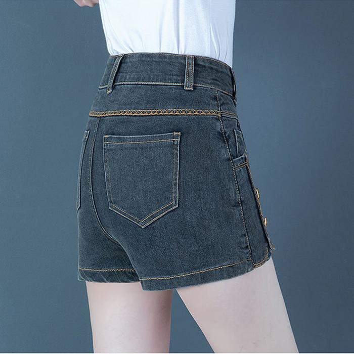 WTEMPO High Waist Denim Shorts Women Loose Elastic Plus Size Button Zipper Casual Shorts