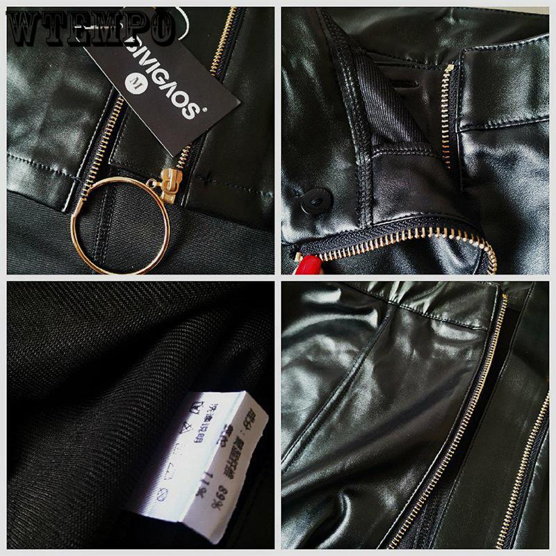 Tight PU Leather Skirt Women's High Waist Mini Skirts Big Ring Zip Above Knee A-line Skirt for Spring Autumn Winter