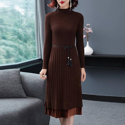 Sweater Dress Women Warm Knitted Slim Dresses Knee-length Sweater Midi Dress Elastic