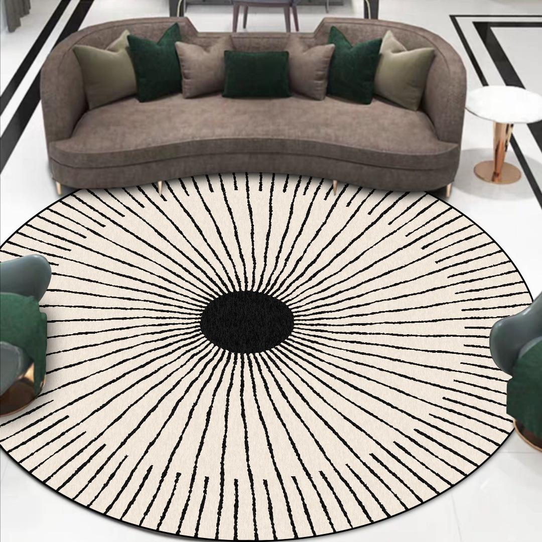 Round Carpet Stylish Modern Minimalist Style Black and White Line Living Room Carpet Bedroom Hanging Basket Chair Round Non-slip Floor Mat Carpet