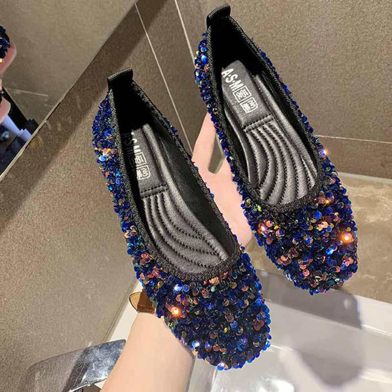Plus Size 35-40 Summer Women Outdoor Flat Bohemian Beach Wear-resistant Non-slip Office Lady Sequins Shoes