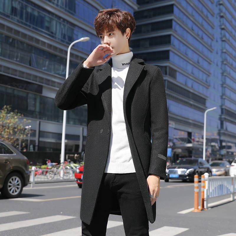 Mens Woolen Coat Casual Business Woolen Coats Mens High-end Brand Slim Long Woolen Coat Male Jacket