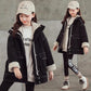 Girls' Warm Denim Jacket Autumn and Winter Clothes Fleece Padded Windbreaker